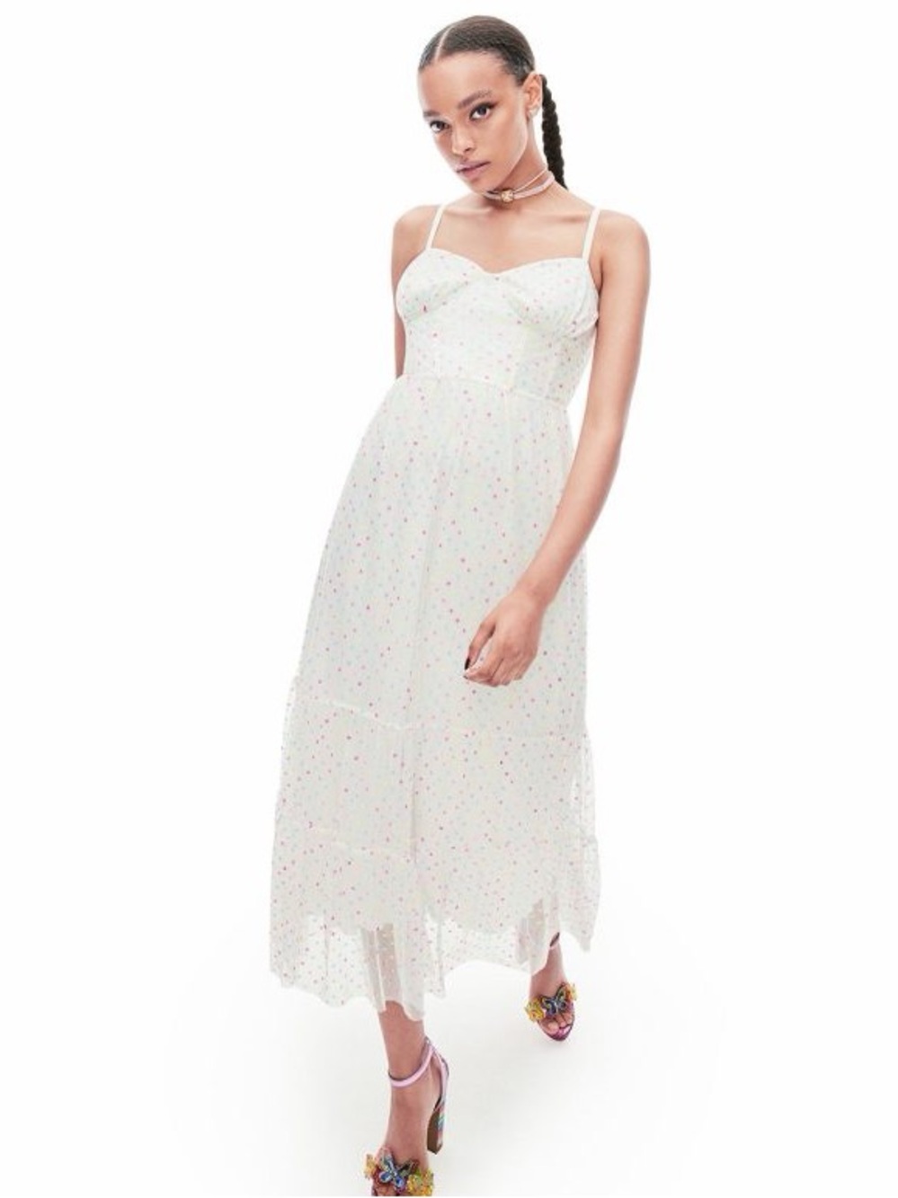 NWT Betsey Johnson GARDEN VIBES CORSET MIDI DRESS WHITE MULTI | RE:LUV